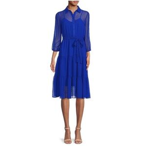 Nanette Nanette Lepore Sheer Royal Blue Polka dot shirtdress